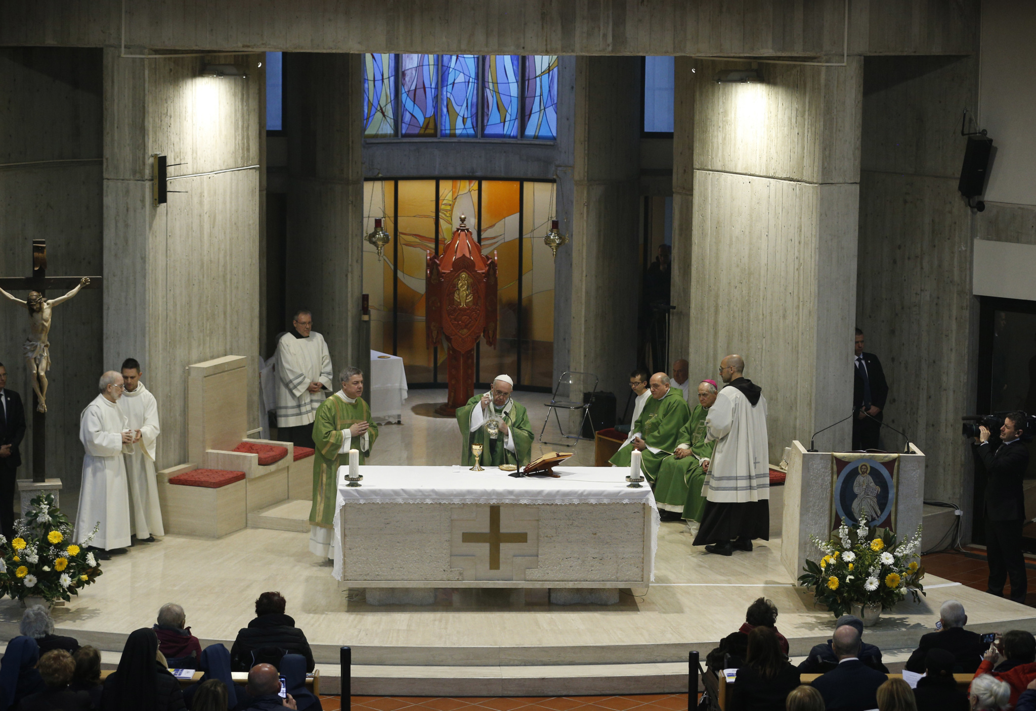 Pope Francis uses incense as he celebrates Mass at the Parish of St. Crispin in a suburb on the outskirts of Rome March 3, 2019.(CNS photo/Paul Haring) See POPE-PARISH-VISIT to come.